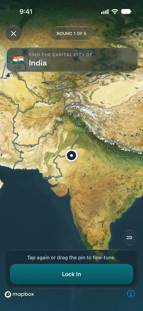 Daily round asking for the capital of India on an unlabeled map