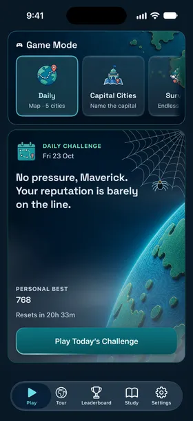 Daily Challenge home screen with a countdown to the next reset