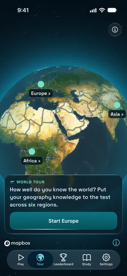World Tour globe with Europe, Africa and Asia routes