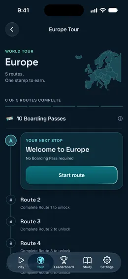 Europe Tour route screen